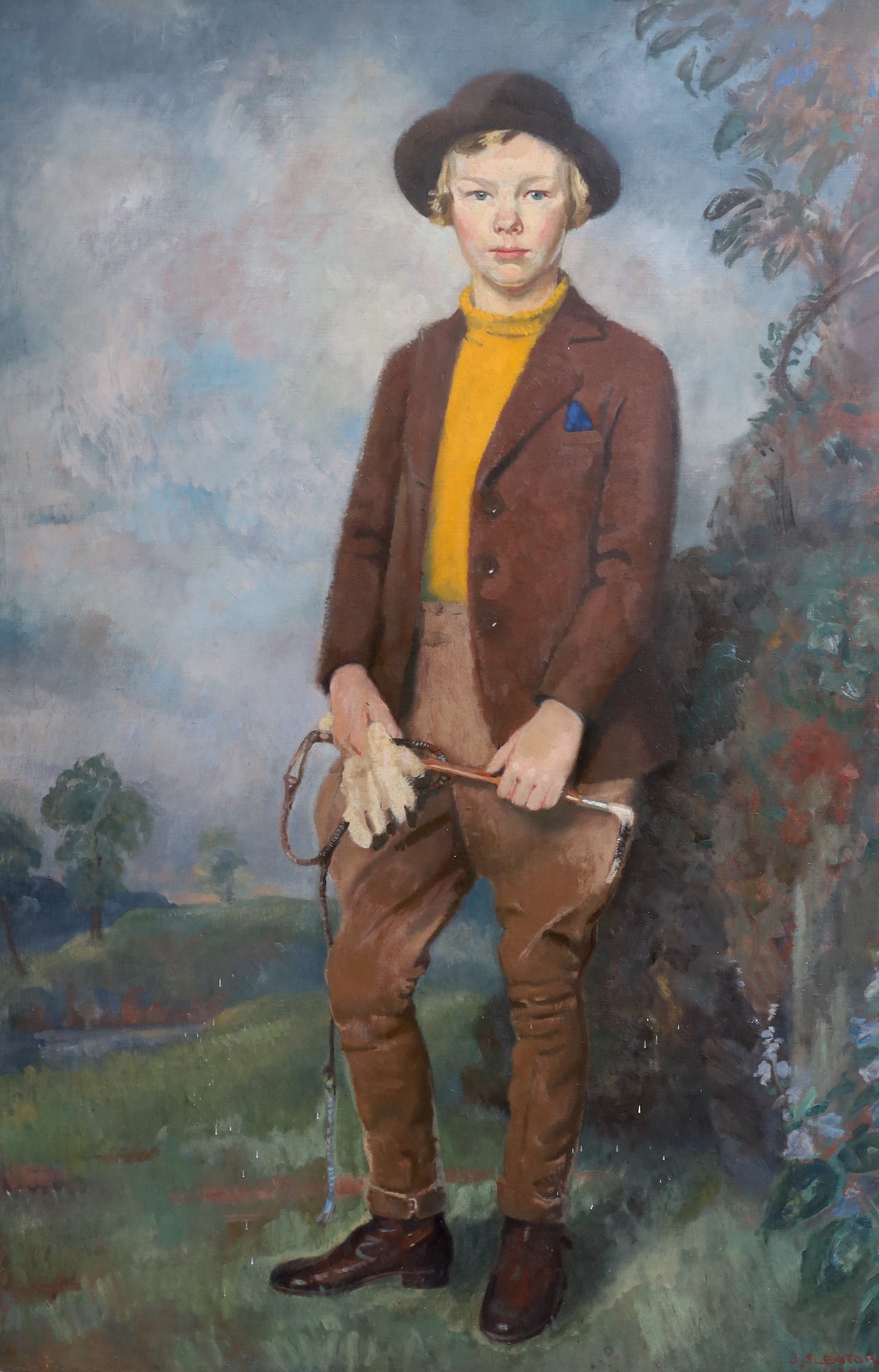 James Sinton Sleator RHA (1889-1950), Full length portrait of a youth wearing riding clothes, oil on canvas, 125 x 82cm